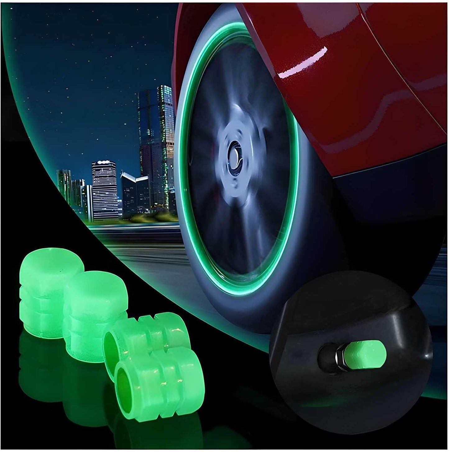 Dexoo Valve Caps Car/Bike Wheel Tire Rim Air Valve Cap Radium (Pack of 4)