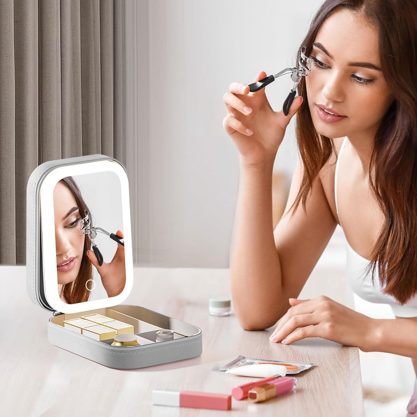 Portable LED Makeup Mirror Storage Box