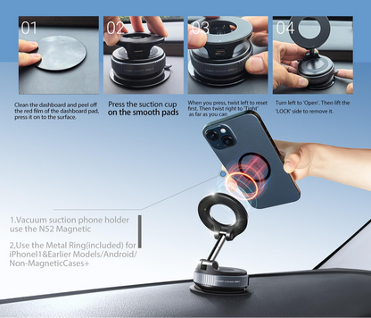 360° Magnetic Vacuum Car Phone Holder